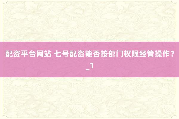 配资平台网站 七号配资能否按部门权限经管操作？_1